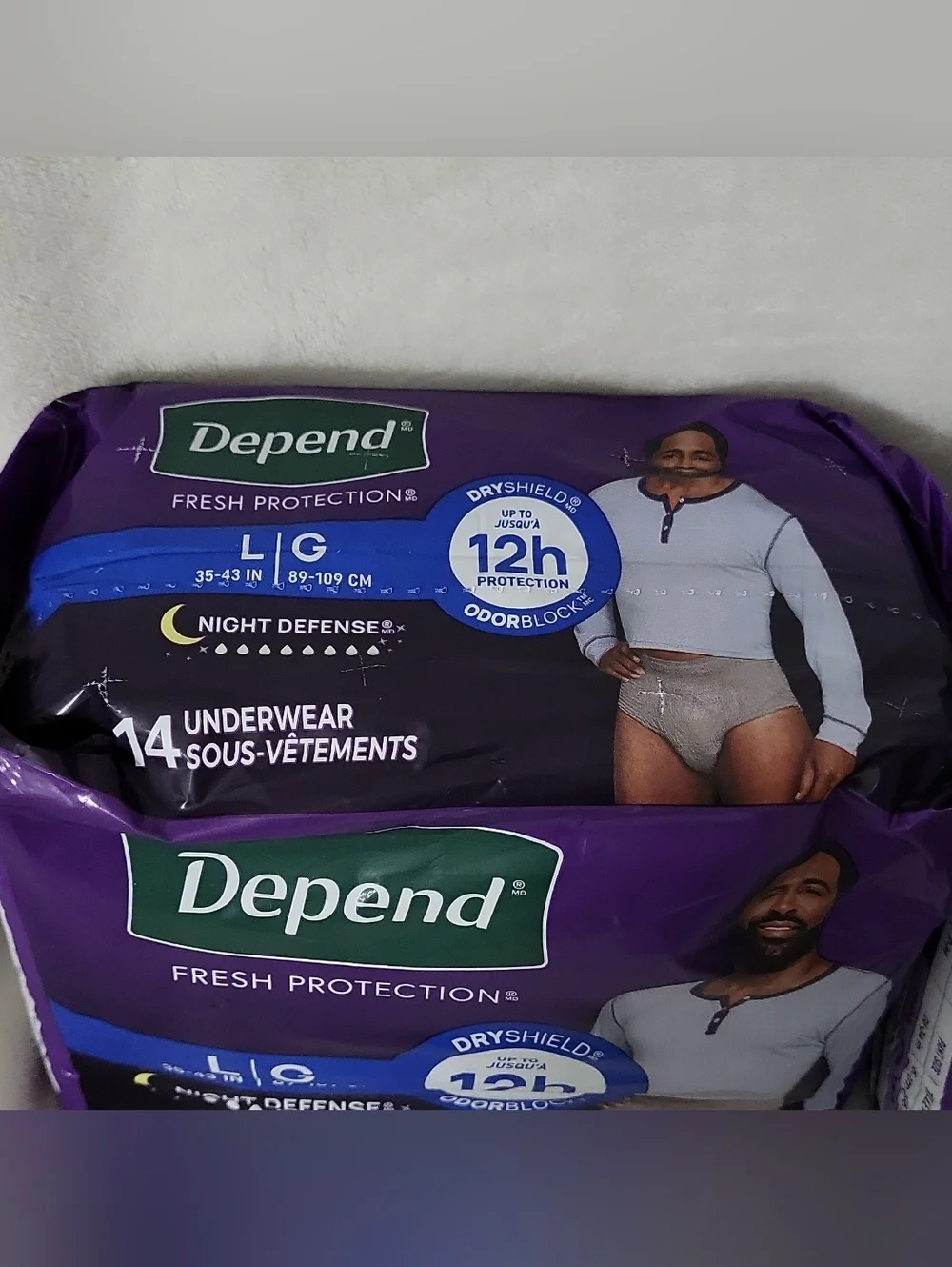 Depend Fresh Protection Night Defense Underwear Men L/G Gray 14 CT (2 pack)